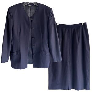 Austin Reed Maxi Skirt Blazer Suit Set 14 Navy Wool USA Long Sleeve Separate USA